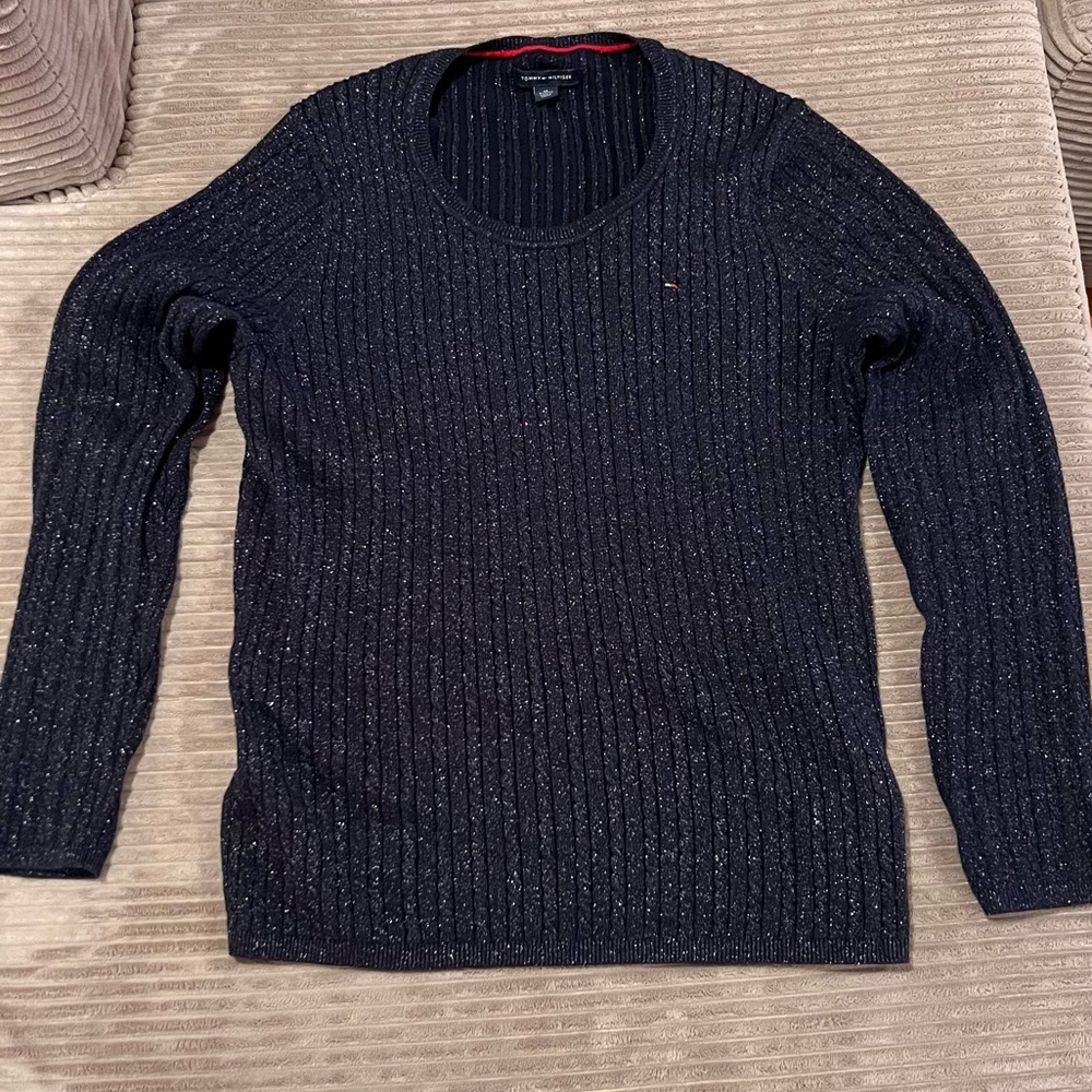 Tommy Hilfiger Navy Blue Glittery Ribbed Women's Sweater